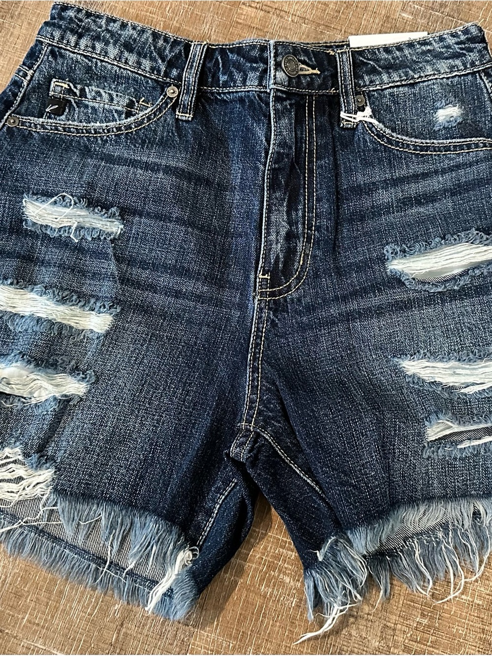 KanCan Dark Blue Distressed Denim Cutoff Shorts